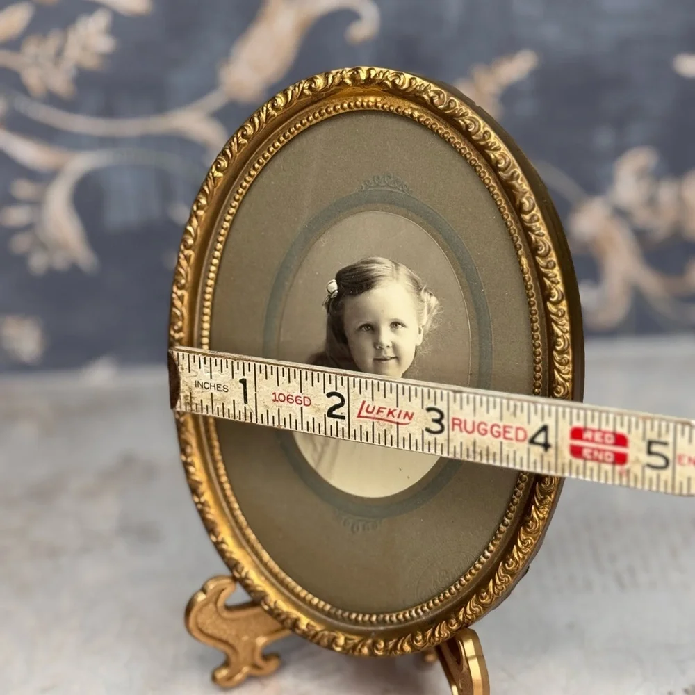 Antique Victorian Oval Brass Picture Frame Ornate Tabletop Photo Frame